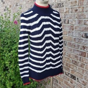 LOFT Striped Turtle Neck Sweater Blue/White Sz XS